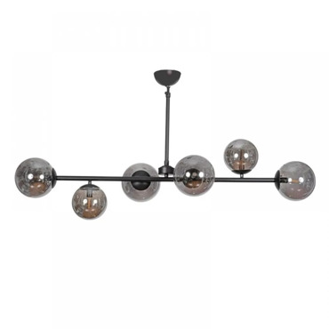 NG Lighting Κρεμαστό Φωτιστικό Ράγα Χειροποίητο Μεταλλικό Μαύρο με Φιμέ Γυαλιά Εξάφωτο G9 100x70cm 2026845